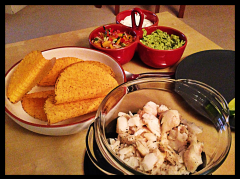 Fish Tacos with Pepper and Spring Onion Salsa and Homemade Guacamole