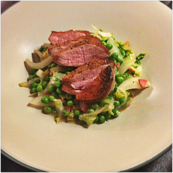 Pan-Seared Duck Breast with Braised Peas